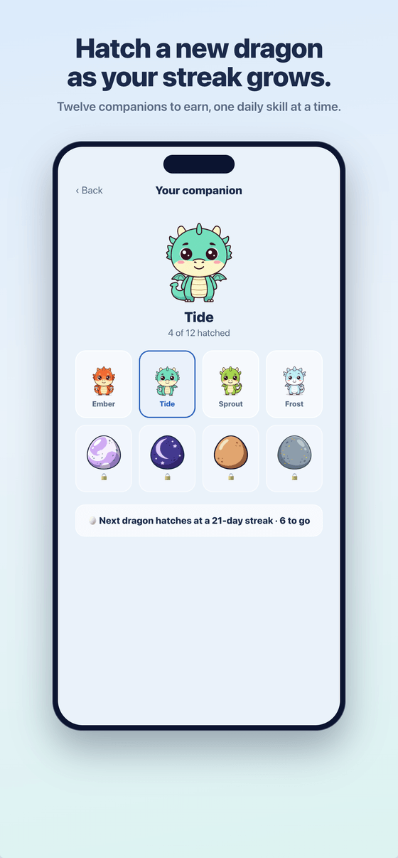 The SkillADay dragon collection you hatch by building streaks
